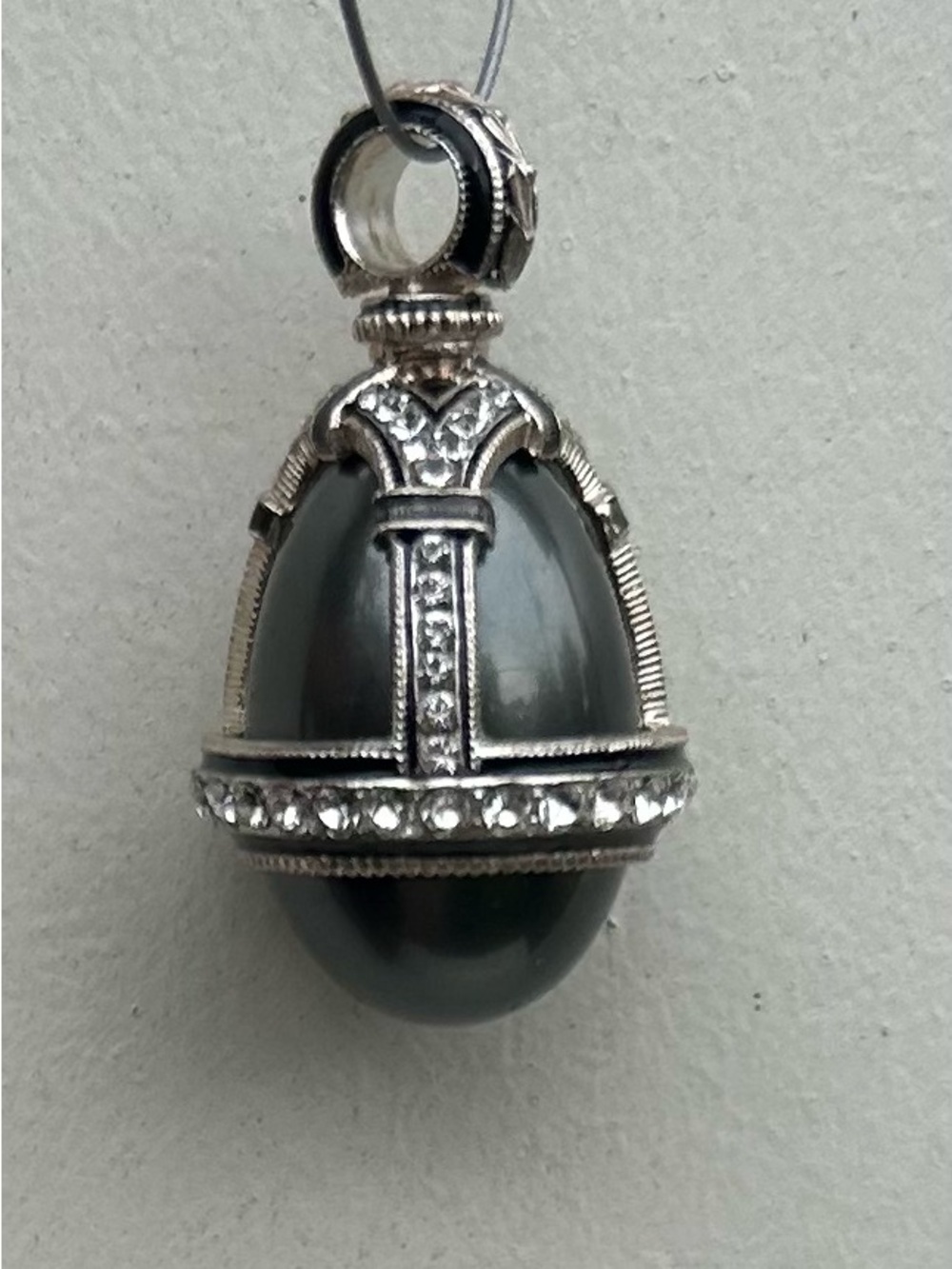 NWOT Sterling Silver, Grey Pearl & Crystal Faberge-like Pendant